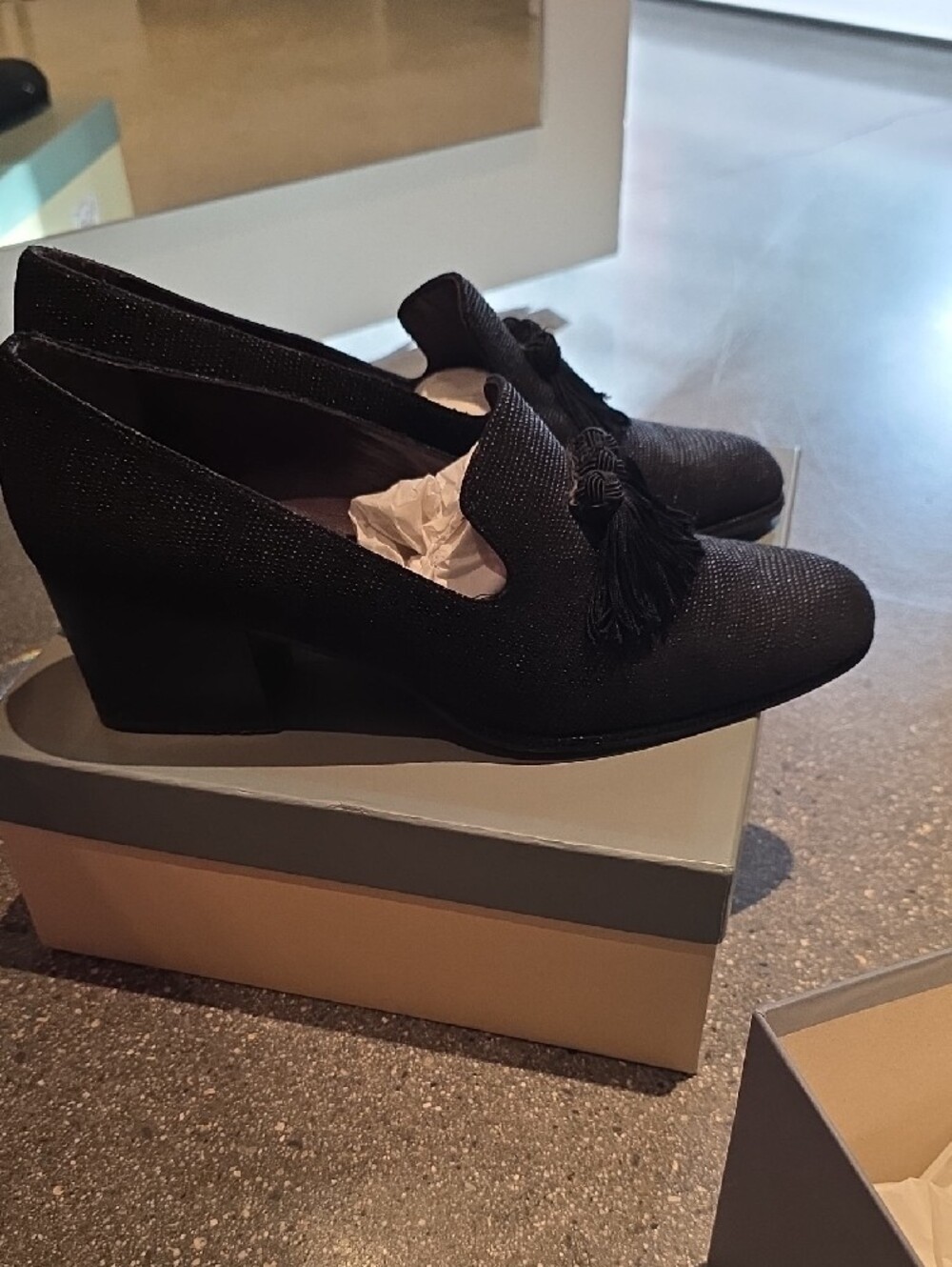 Stuart Weitzman Black Textured Tassel Loafers - Picture 5 of 5